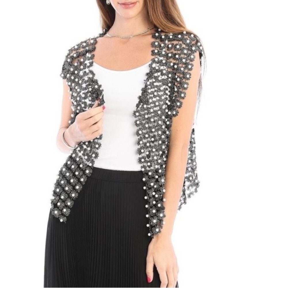 Anthropologie Floral Pearl Silver Top - Picture 1 of 7